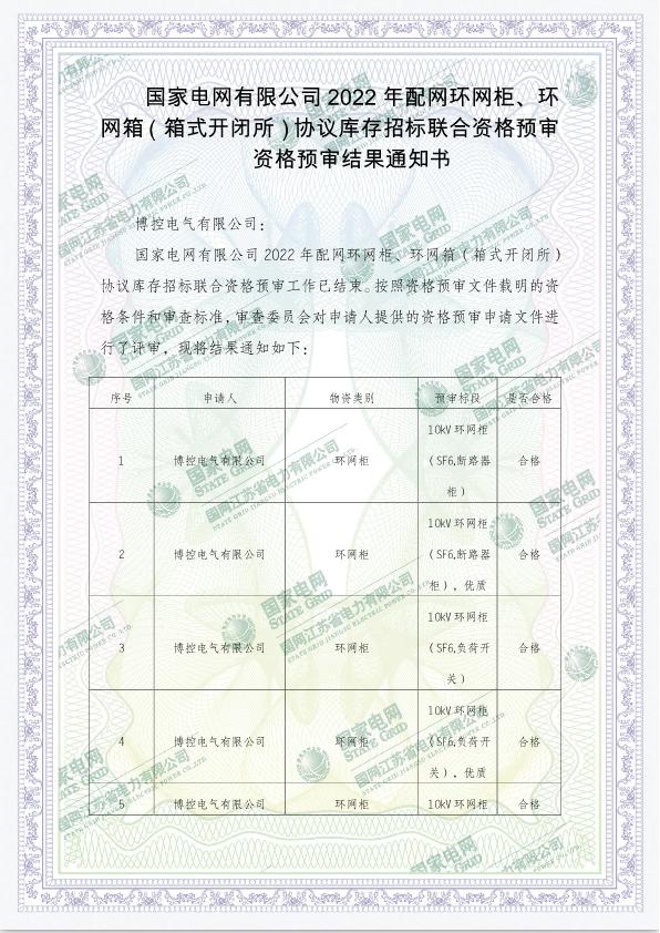 國家電網(wǎng)有限公司2022年配網(wǎng)環(huán)網(wǎng)柜、環(huán)網(wǎng)箱（箱式開閉所）協(xié)議庫存招標(biāo)聯(lián)合資格預(yù)審